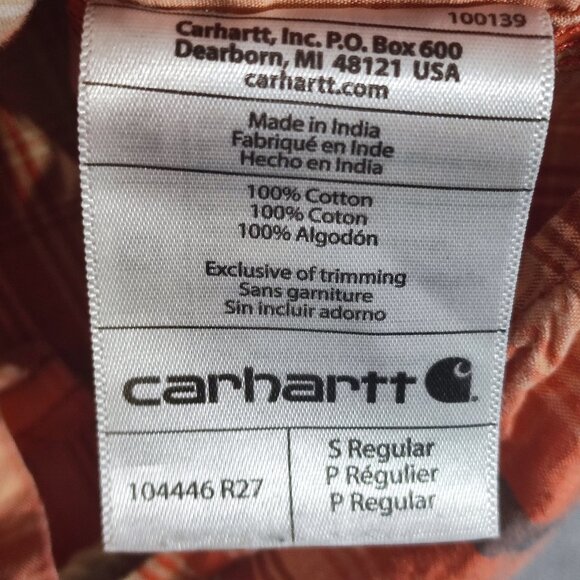Carhartt button down shirt men's size S orange colour plaid pattern - Picture 7 of 11